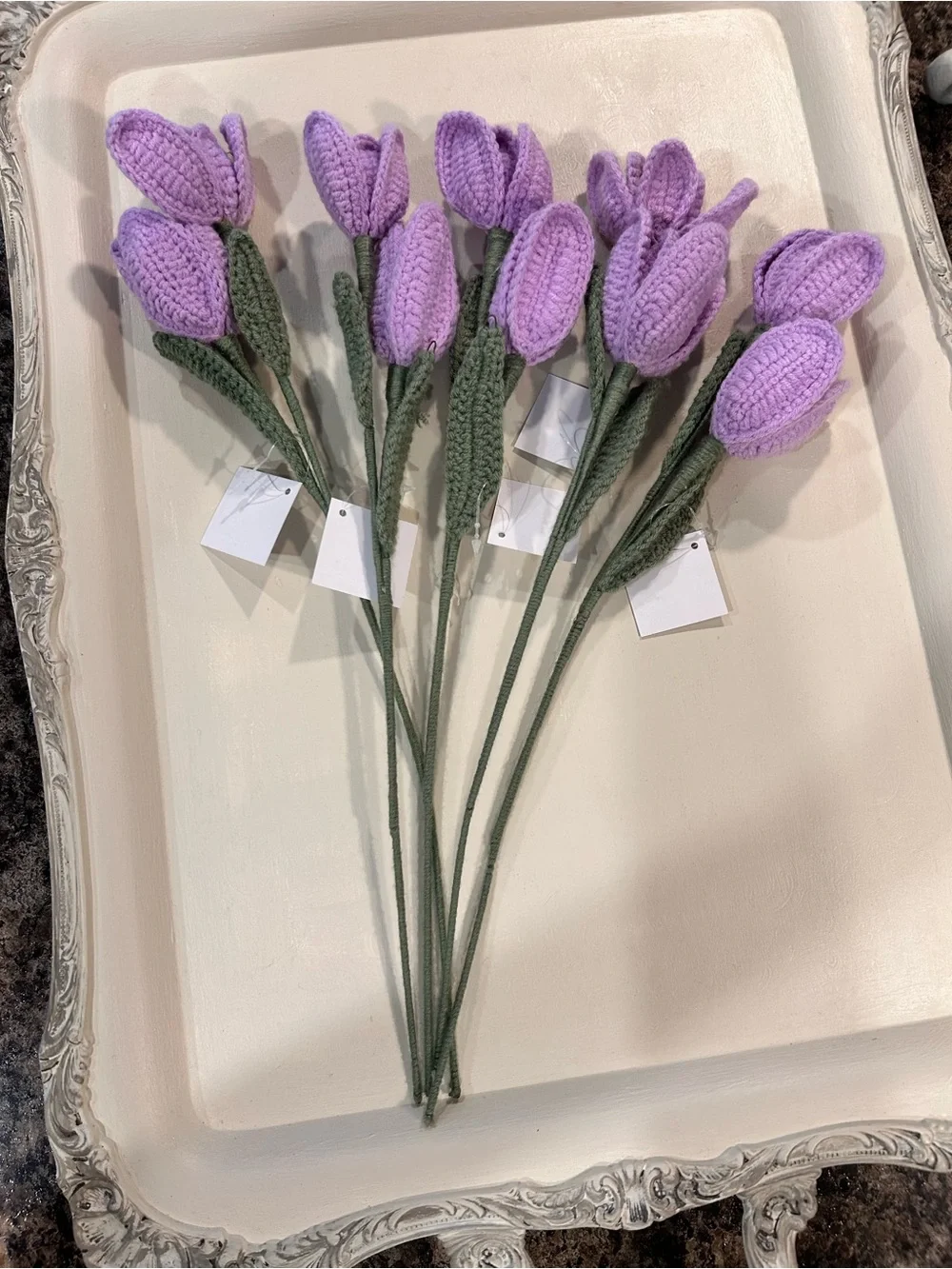New with tags 5 stems total crochet flowers